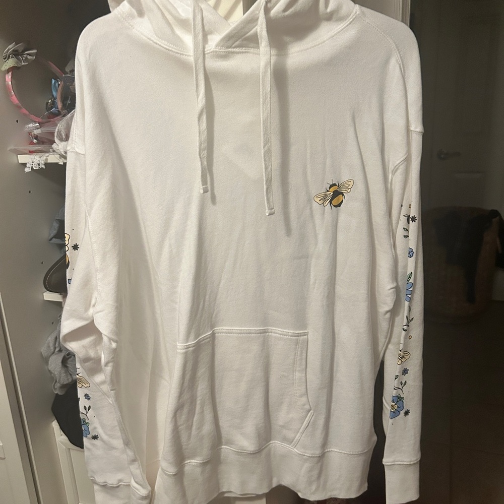 White Hoodie with Bee Embroidery